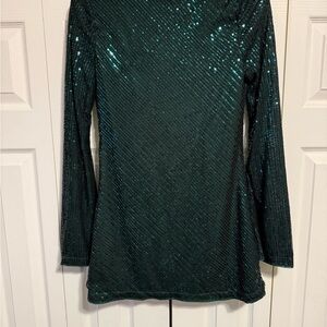 Shimmering Teal Sequin Long Sleeve Dress